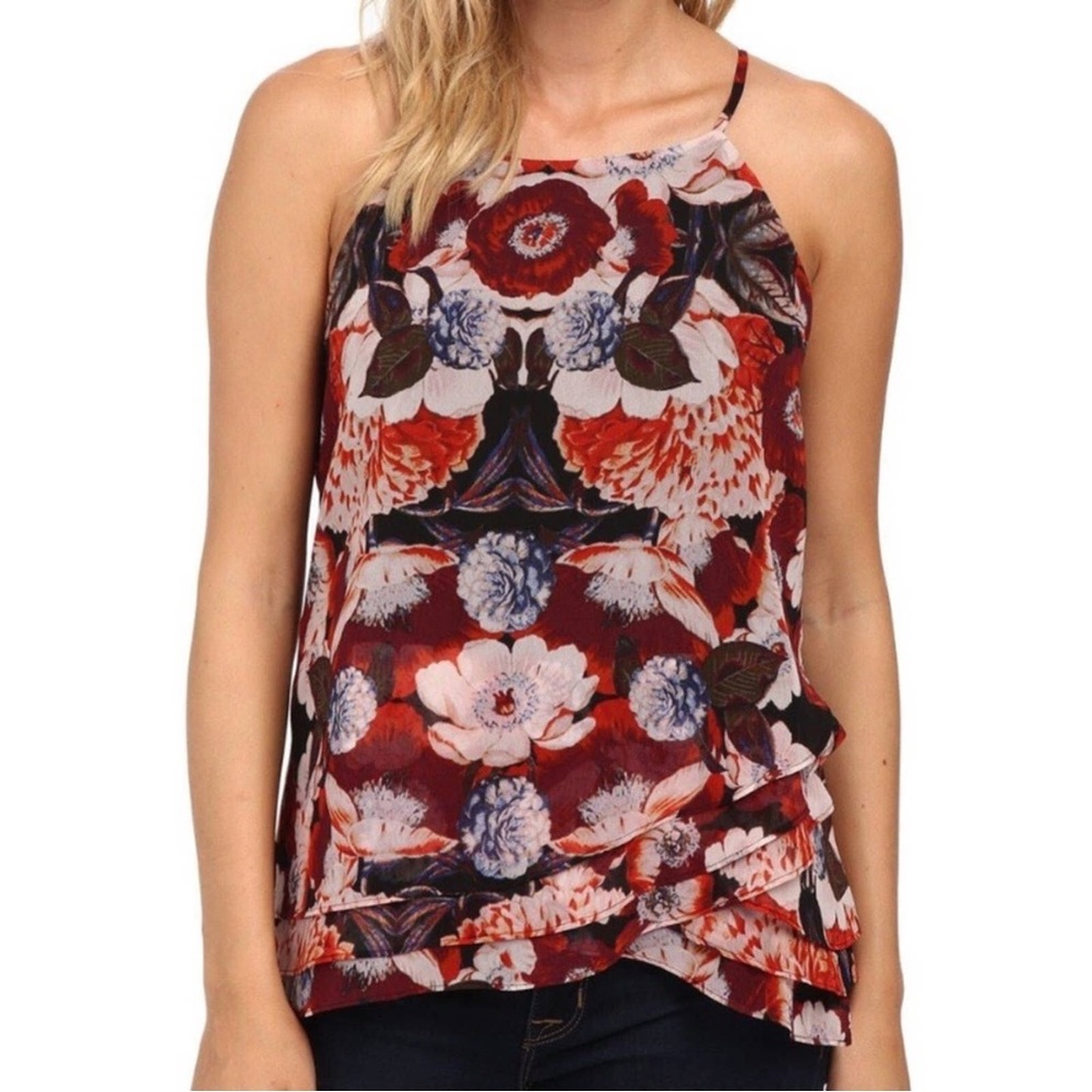 Sam Edelman Stella Floral Tieredā Tank Top Red Black Large